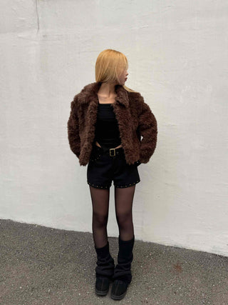 Buckle Belt Studded Suede Shorts
