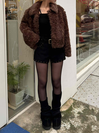 Buckle Belt Studded Suede Shorts