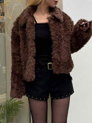 Buckle Belt Studded Suede Shorts