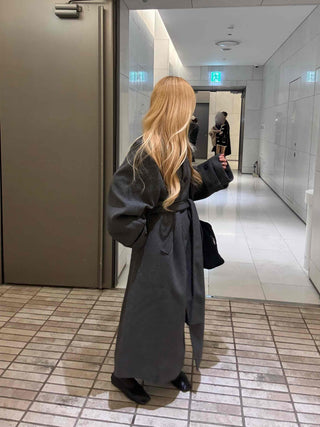 Vintage Button Strap Sleeve Stand Collar Single Long Coat