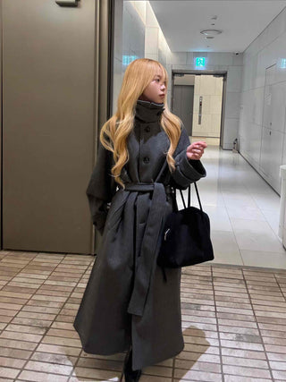 Vintage Button Strap Sleeve Stand Collar Single Long Coat