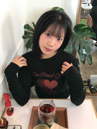 Heart Print Slim Fit Round Long Sleeve T-shirt