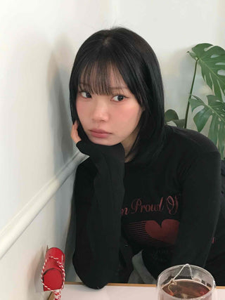 Heart Print Slim Fit Round Long Sleeve T-shirt