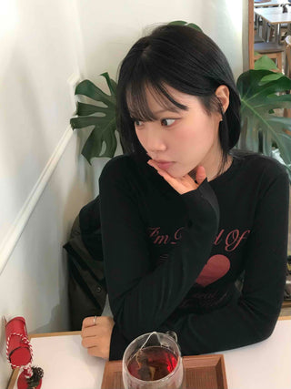 Heart Print Slim Fit Round Long Sleeve T-shirt