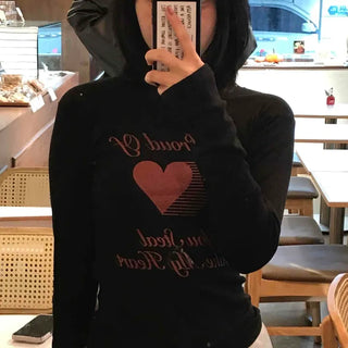 Heart Print Slim Fit Round Long Sleeve T-shirt