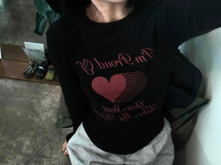 Heart Print Slim Fit Round Long Sleeve T-shirt
