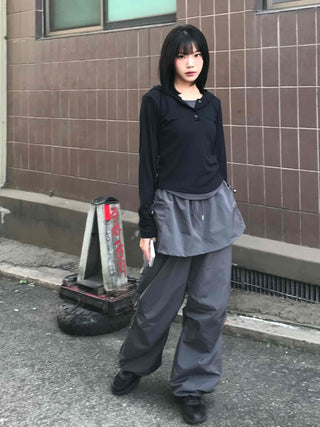 Loose Fit Wide Skirt Pants with Pintuck String Detail
