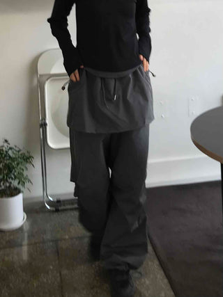 Loose Fit Wide Skirt Pants with Pintuck String Detail