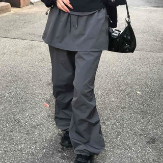 Loose Fit Wide Skirt Pants with Pintuck String Detail