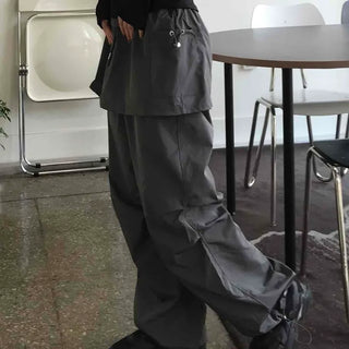 Loose Fit Wide Skirt Pants with Pintuck String Detail
