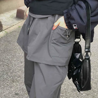 Loose Fit Wide Skirt Pants with Pintuck String Detail