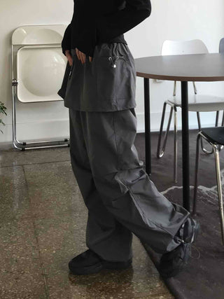 Loose Fit Wide Skirt Pants with Pintuck String Detail