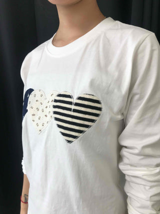 Triple Heart Patch Round Long Sleeve T-shirt