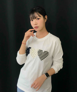 Triple Heart Patch Round Long Sleeve T-shirt