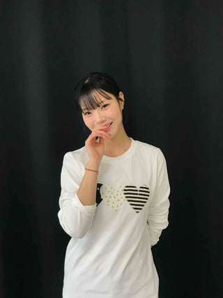 Triple Heart Patch Round Long Sleeve T-shirt