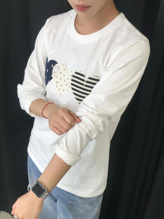 Triple Heart Patch Round Long Sleeve T-shirt