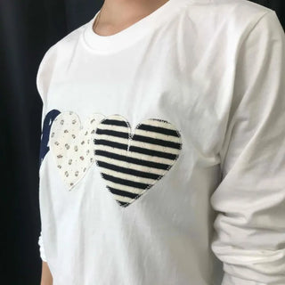Triple Heart Patch Round Long Sleeve T-shirt
