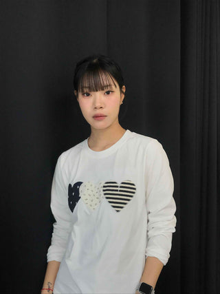 Triple Heart Patch Round Long Sleeve T-shirt