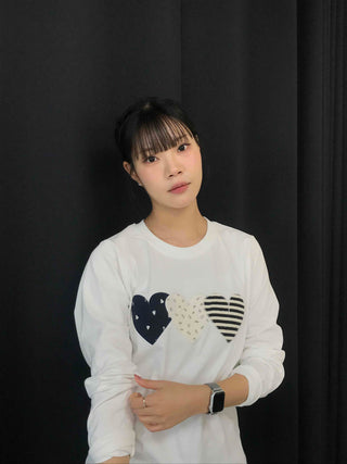 Triple Heart Patch Round Long Sleeve T-shirt