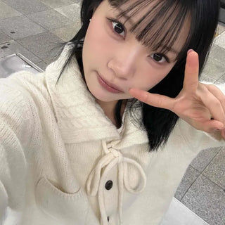 Big Collar Ribbon Point Pocket Short Knit Cardigan
