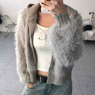 Shaggy Fur Knit Short Cardigan