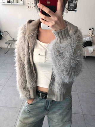 Shaggy Fur Knit Short Cardigan