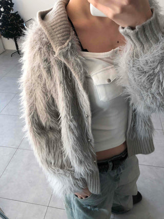 Shaggy Fur Knit Short Cardigan