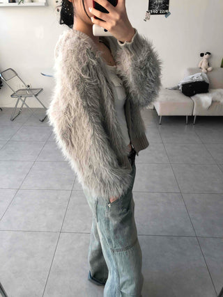 Shaggy Fur Knit Short Cardigan