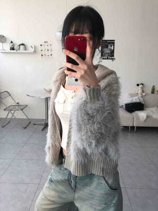Shaggy Fur Knit Short Cardigan