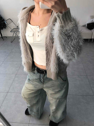 Shaggy Fur Knit Short Cardigan