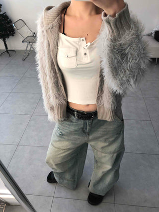 Shaggy Fur Knit Short Cardigan