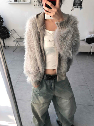 Shaggy Fur Knit Short Cardigan