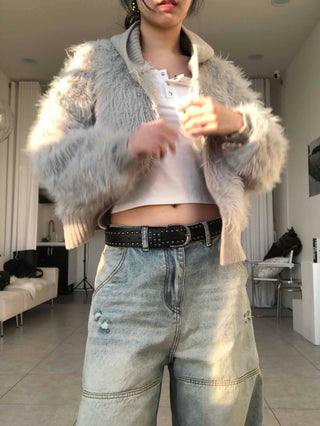 Shaggy Fur Knit Short Cardigan