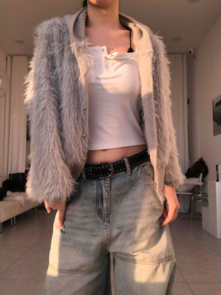 Shaggy Fur Knit Short Cardigan