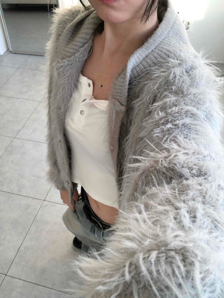 Shaggy Fur Knit Short Cardigan