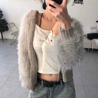 Shaggy Fur Knit Short Cardigan