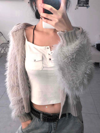 Shaggy Fur Knit Short Cardigan