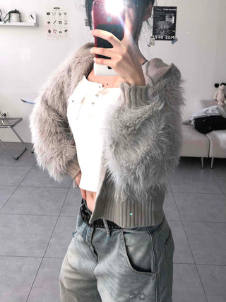 Shaggy Fur Knit Short Cardigan