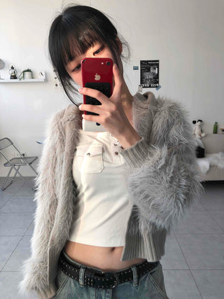 Shaggy Fur Knit Short Cardigan