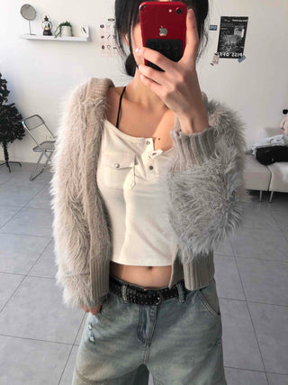 Shaggy Fur Knit Short Cardigan