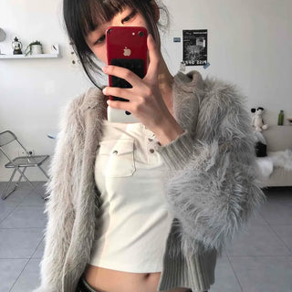 Shaggy Fur Knit Short Cardigan