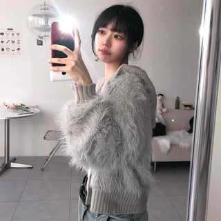 Shaggy Fur Knit Short Cardigan