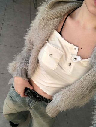 Shaggy Fur Knit Short Cardigan