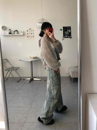 Shaggy Fur Knit Short Cardigan