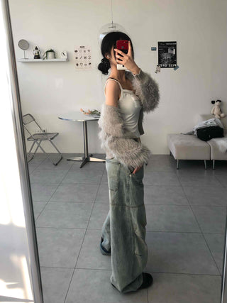 Shaggy Fur Knit Short Cardigan