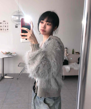 Shaggy Fur Knit Short Cardigan