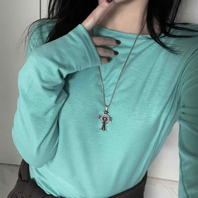 Soft Round Neck Slim Long Sleeve T-shirt