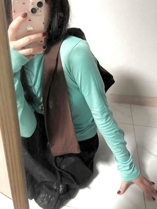 Soft Round Neck Slim Long Sleeve T-shirt