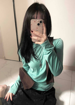 Soft Round Neck Slim Long Sleeve T-shirt