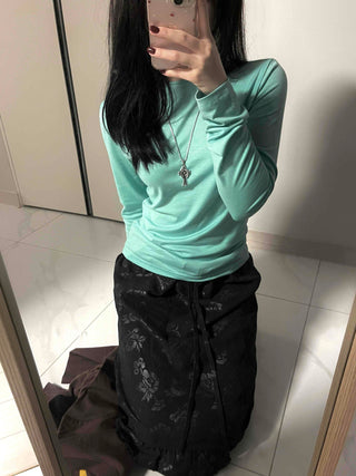 Soft Round Neck Slim Long Sleeve T-shirt